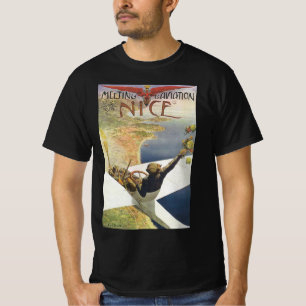 Vintage reseaffisch, flygplan över Nice Frankrike T Shirt