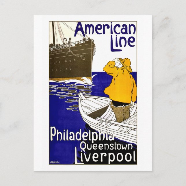 Vintage reseaffisch för American Line vykort (Framsida)