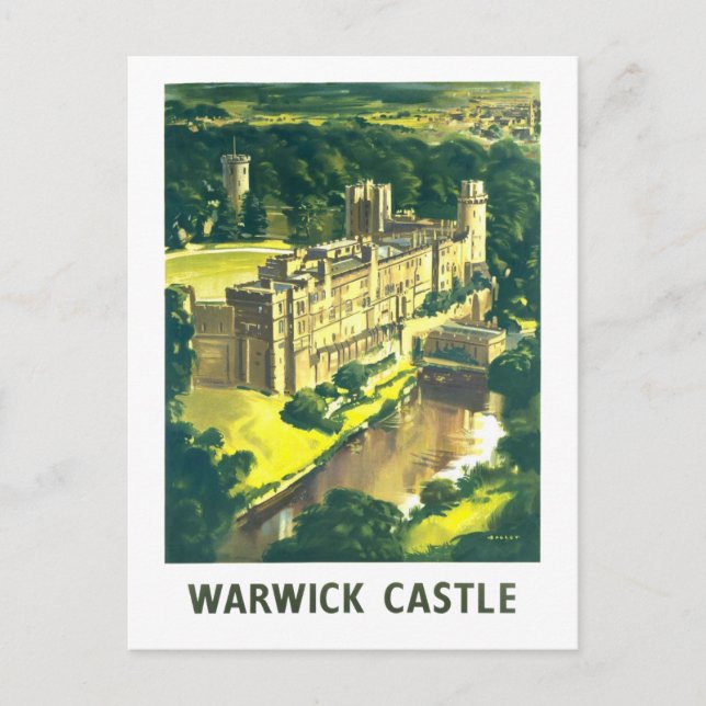 Vintage reseaffisch för Warwick Castle Vykort (Framsida)