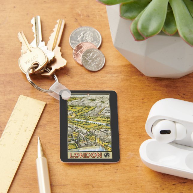 Vintage reseaffisch, London sett från luften Nyckelring (Skrivbord)