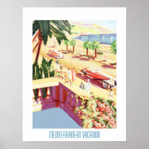 Vintage reseaffisch Mediterransk semester Poster