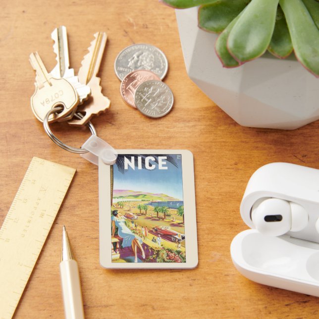 Vintage reseaffisch, Nice, Frankrike Franska Rivie Nyckelring (Skrivbord)