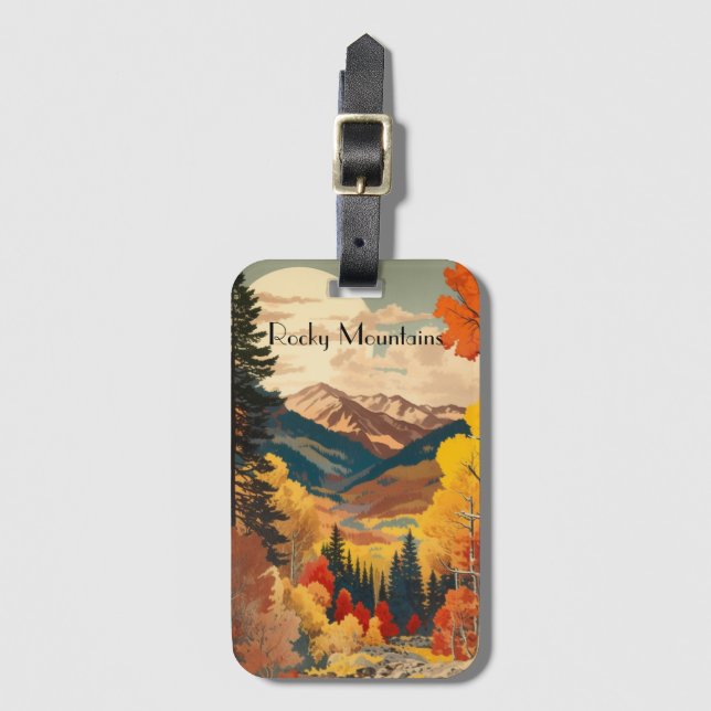 Vintage reseaffisch Rocky Mountains Bagagebricka (Framsida vertikal)