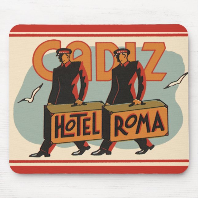 Vintage resebagboys Hotel Roma, Cadiz, Spanien Musmatta (Framsidan)