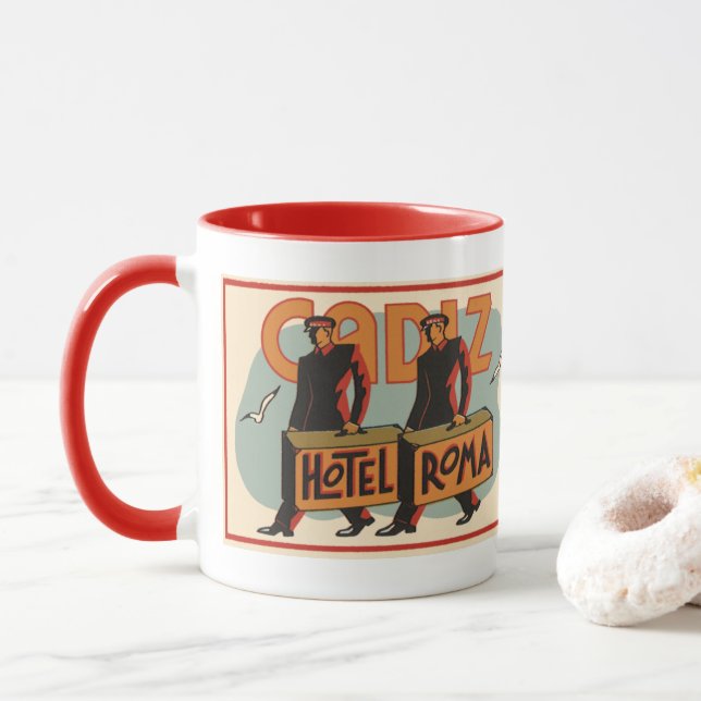 Vintage resebellhoppar Hotel Roma, Cadiz, Spanien Mugg (Med munk)