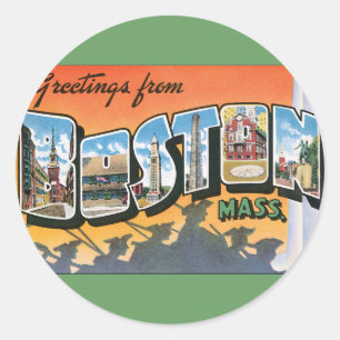Vintage Resegruß från Boston Massachusetts Runt Klistermärke
