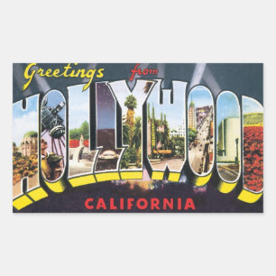 Vintage Resegruß från Hollywood Kalifornien Rektangulärt Klistermärke