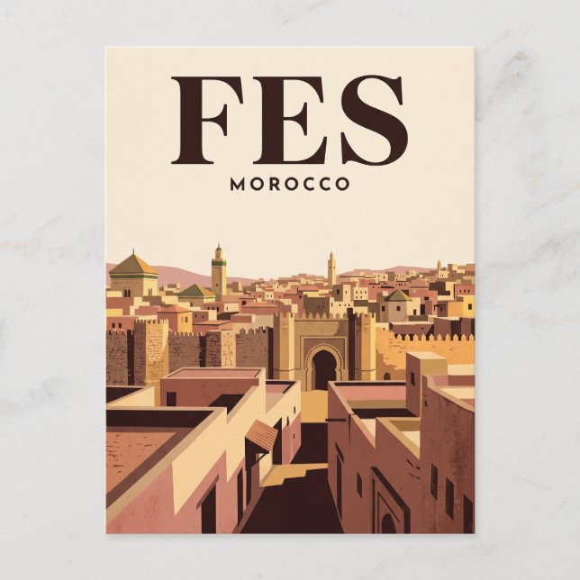 Vintage resehandlingar postkort | Fes, Marocko Vykort (Framsida)