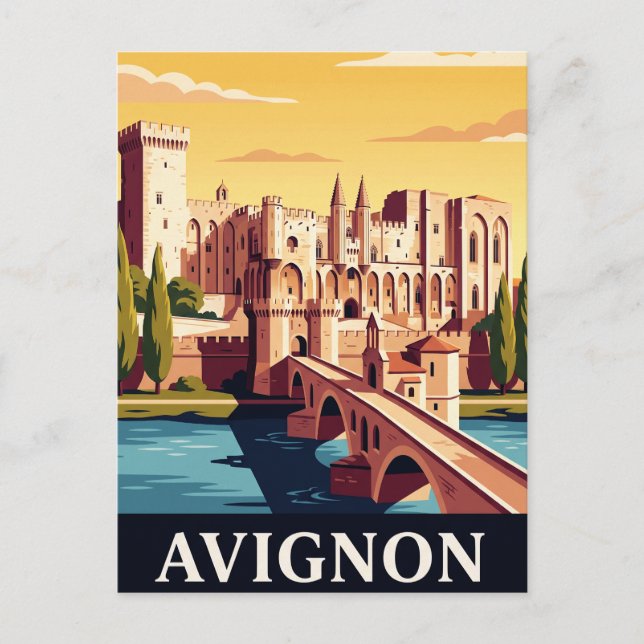 Vintage resehandlingskort Avignon Vykort (Framsida)