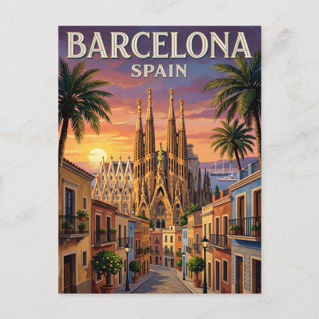 Vintage resehandlingskort Barcelona Vykort (Framsida)