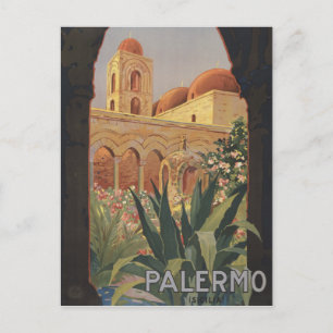 Vintage resemaffisch för Palermo, Italien. Vykort