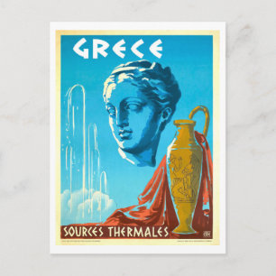 Vintage resemaffisch för termiska källor, Grekland Vykort