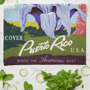 Vintage resemaleriart, Upptäck Puerto Rico! Kökshandduk