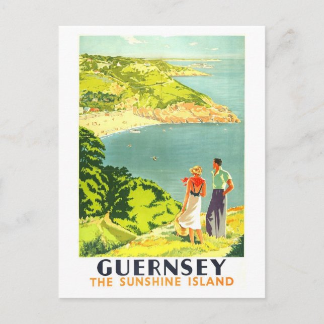 Vintage resemalmanackaffisch för Guernsey Vykort (Framsida)