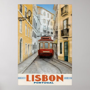 Vintage resemålning Lissabon Portugal tryck