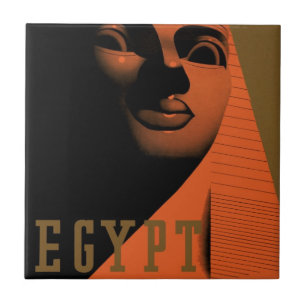 Vintage resemålning med Sfinxen, Egypten, Afrika Kakelplatta