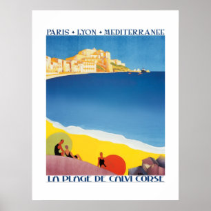 Vintage resemålningaffisch Medelhavet strand Poster