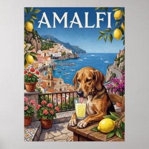 Vintage resemålningar Amalfi Italien Hund Kusten Poster