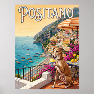 Vintage resemålningar Positano Italien Hundkust Poster