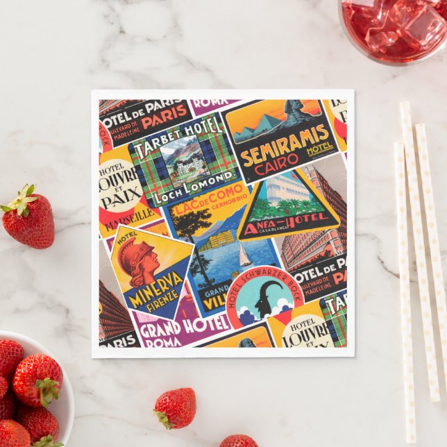 Vintage resemåls etiketter pappersservett (Insitu)