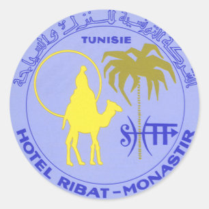Vintage Resemålshotellet Ribat i Monastir, Tunisie Runt Klistermärke
