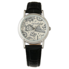 Vintage Resemyster Äventyr Sömlöst Mönster Armbandsur