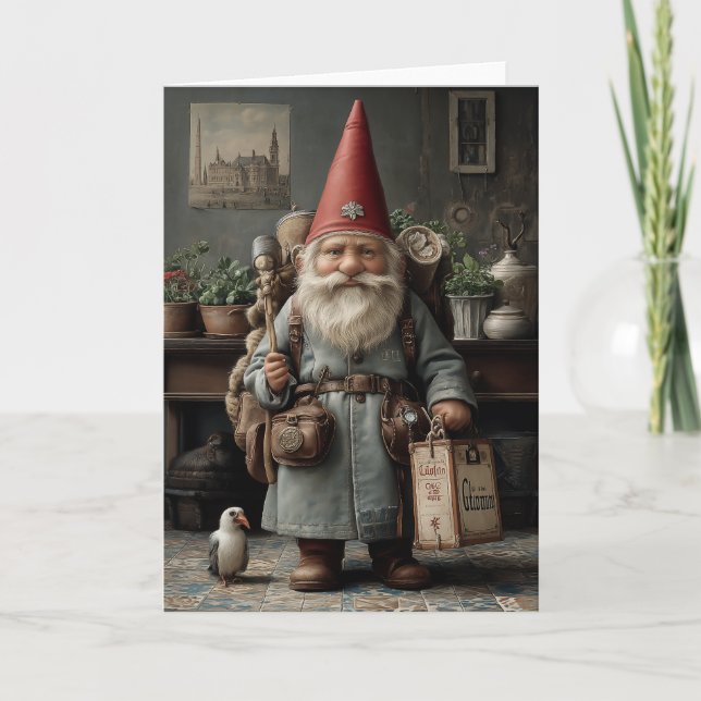 Vintage Resenär Jul Tomte Helgkort (Framsida)