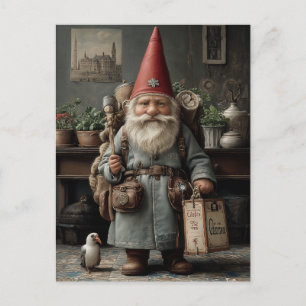 Vintage Resenär Jul Tomte Vykort