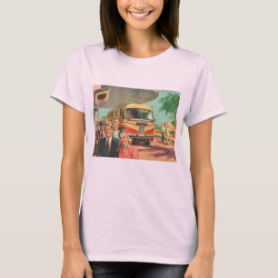 Vintage resenärer på semester vid bussterminalen t-shirt