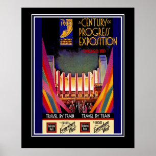 Vintage reseplakat Chicago Tåg Stor storlek Poster
