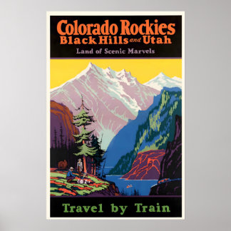 Vintage reseplakat – Colorado Rockies, Svart Poster
