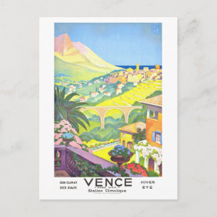 Vintage reseplakat för Vence, Frankrike, Vykort
