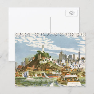 Vintage reseplakat San Francisco Bay färja båt Vykort