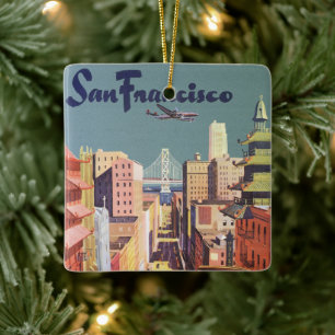 Vintage reseplakat San Francisco Kabelbanor Julgransprydnad Keramik