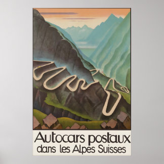 Vintage reseplakat Schweiziska Alperna Postbilar P Poster