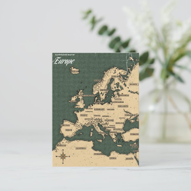 Vintage reseplaneringskarta över Europa Vykort (Stående Fram)
