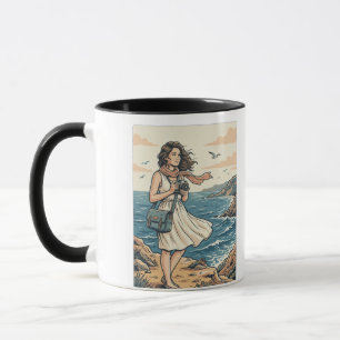 Vintage Reseskylt för Kustfotografering Illustrera Mugg