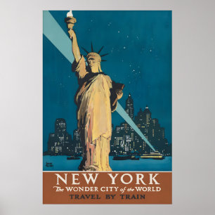 Vintage Resestatue för New York Liberty Reseaffisc Poster