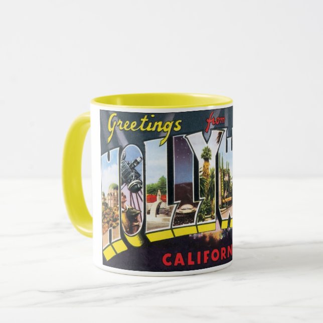Vintage Reshälsningar från Hollywood Kalifornien Mugg (Framsida vänster)