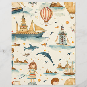 Vintage Resmål Strand Hav Papper