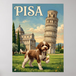 Vintage Resor Affischer Pisa Italien Lutande Hun