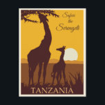 Vintage resor Afrika Tanzania Safari Vykort<br><div class="desc">Vem som helst skulle vilja att kärlek fick det här vintagen afrikanska vykortet för resor med en retro-illustration i Tanzania,  Afrika! Det är dags att fortsätta med safari i Serengeti!</div>