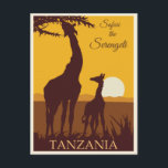 Vintage resor Afrika Tanzania Safari Vykort<br><div class="desc">Vem som helst skulle vilja att kärlek fick det här vintagen afrikanska vykortet för resor med en retro-illustration i Tanzania,  Afrika! Det är dags att fortsätta med safari i Serengeti!</div>