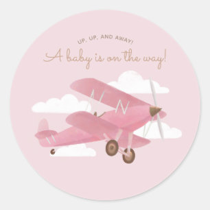 Vintage resor Airplan Girl Baby Shower Runt Klistermärke