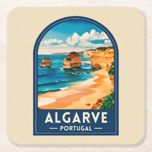 Vintage Resor Algarve Portugal Retro Kust Underlägg Papper Kvadrat