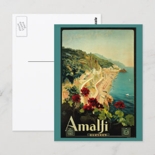 vintage resor, Amalfi Italienska Kusten Beach Vykort