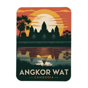 Vintage resor Angkor Wat Kambodja Retro Sunset Magnet