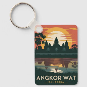 Vintage resor Angkor Wat Kambodja Retro Sunset Nyckelring