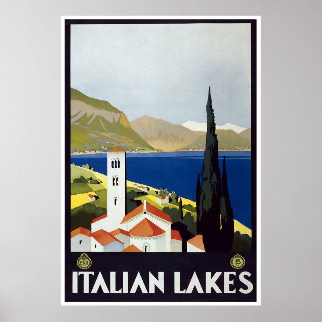 Vintage resor Art Deco Poster italienska Sjöar (Framsidan)