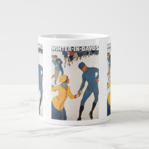 Vintage resor, Art Deco, Vinter Davos Schweiz Jumbo Mugg